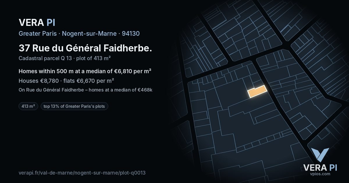 37 Rue du Général Faidherbe, Nogent-sur-Marne at night – the plot lit, the parcels around coloured by the prices near them