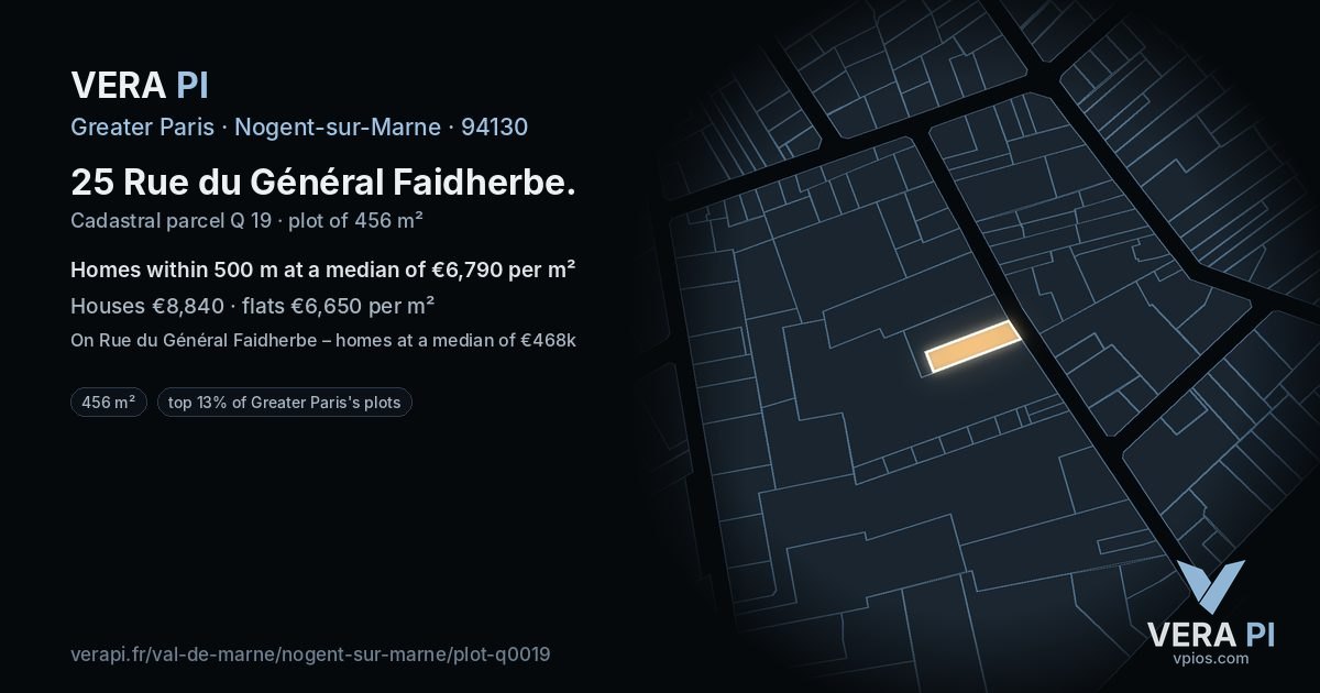 25 Rue du Général Faidherbe, Nogent-sur-Marne at night – the plot lit, the parcels around coloured by the prices near them