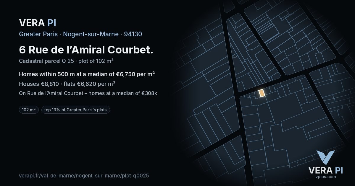 6 Rue de l’Amiral Courbet, Nogent-sur-Marne at night – the plot lit, the parcels around coloured by the prices near them