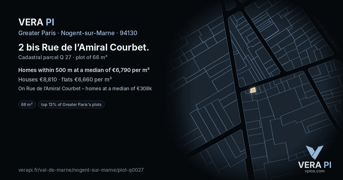2 bis Rue de l’Amiral Courbet, Nogent-sur-Marne at night – the plot lit, the parcels around coloured by the prices near them