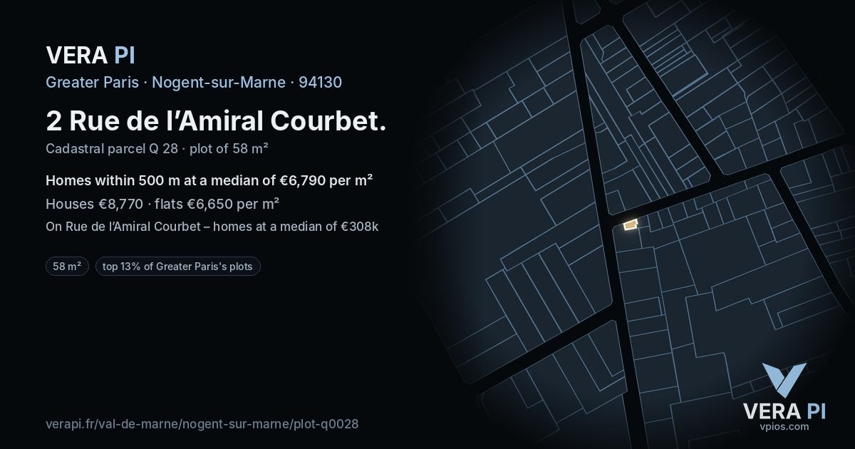 2 Rue de l’Amiral Courbet, Nogent-sur-Marne at night – the plot lit, the parcels around coloured by the prices near them