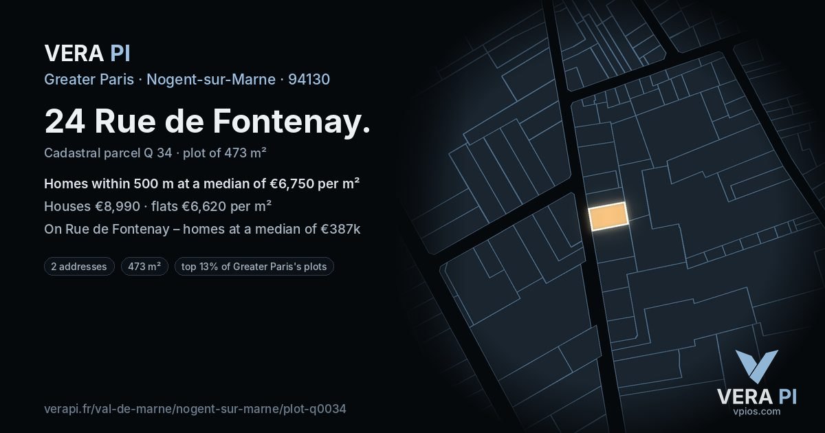 24 Rue de Fontenay, Nogent-sur-Marne at night – the plot lit, the parcels around coloured by the prices near them