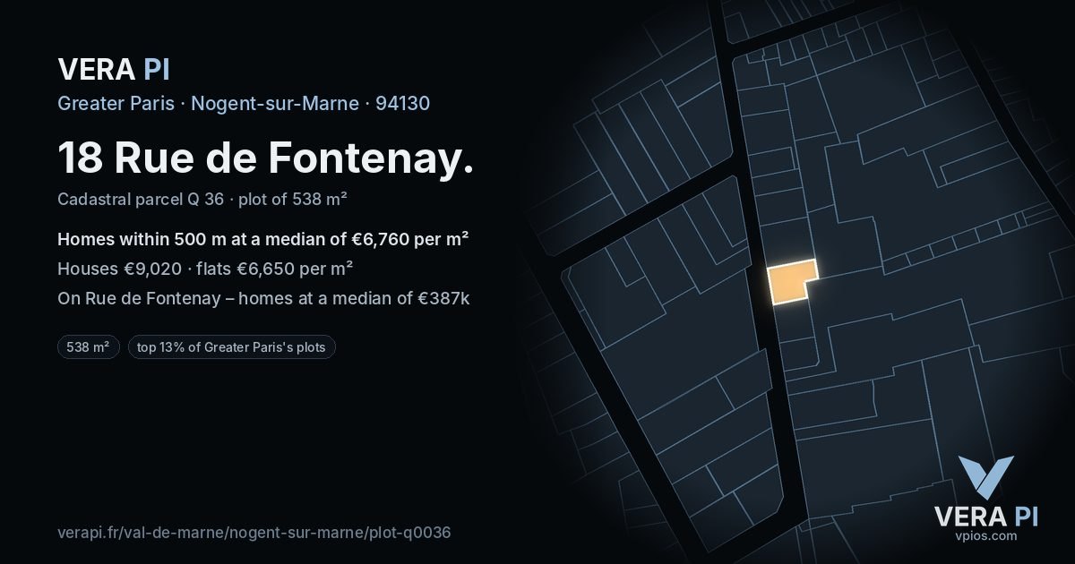 18 Rue de Fontenay, Nogent-sur-Marne at night – the plot lit, the parcels around coloured by the prices near them