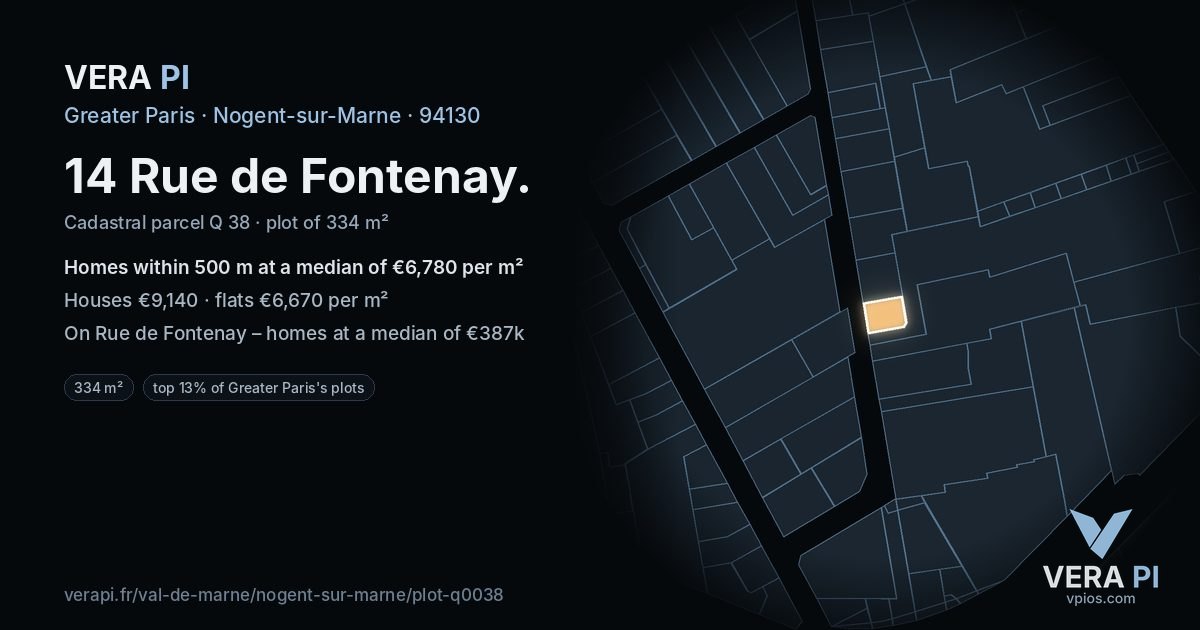 14 Rue de Fontenay, Nogent-sur-Marne at night – the plot lit, the parcels around coloured by the prices near them