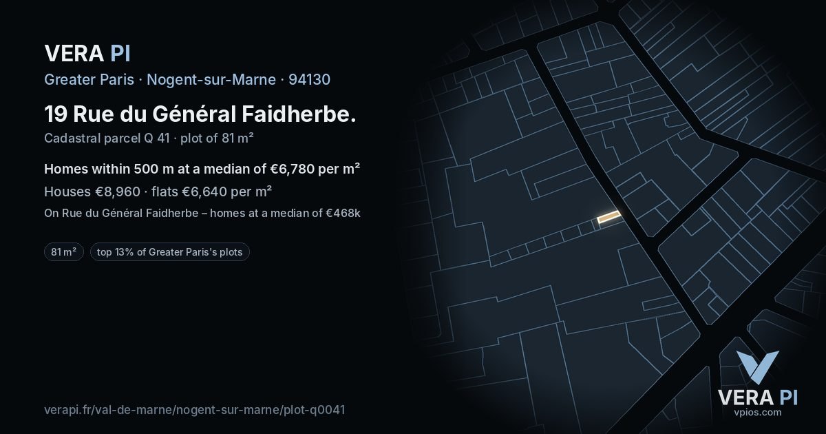 19 Rue du Général Faidherbe, Nogent-sur-Marne at night – the plot lit, the parcels around coloured by the prices near them