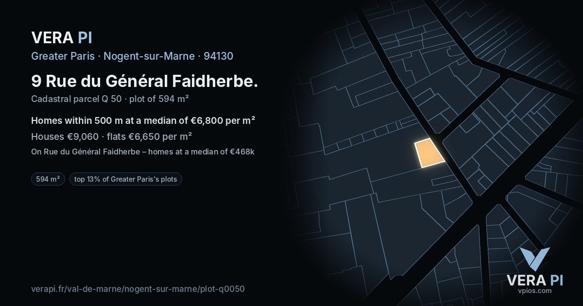 9 Rue du Général Faidherbe, Nogent-sur-Marne at night – the plot lit, the parcels around coloured by the prices near them