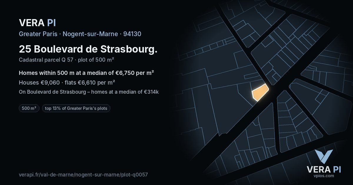 25 Boulevard de Strasbourg, Nogent-sur-Marne at night – the plot lit, the parcels around coloured by the prices near them