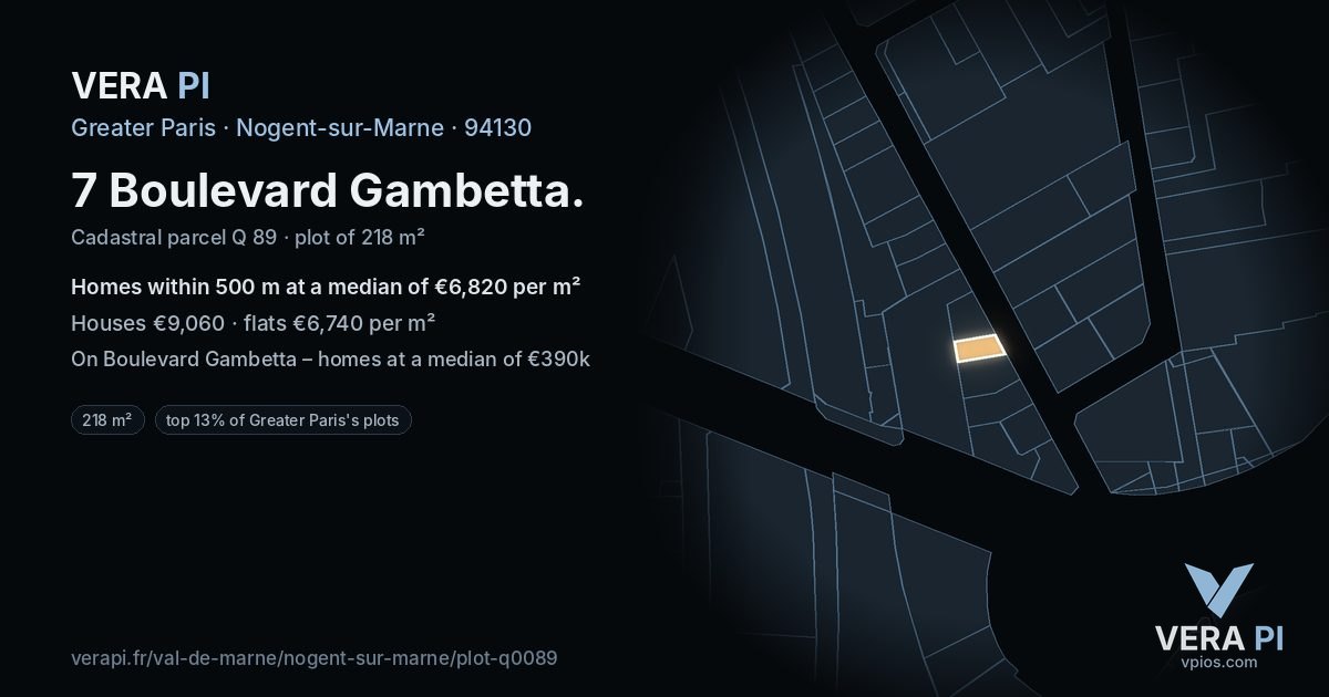 7 Boulevard Gambetta, Nogent-sur-Marne at night – the plot lit, the parcels around coloured by the prices near them
