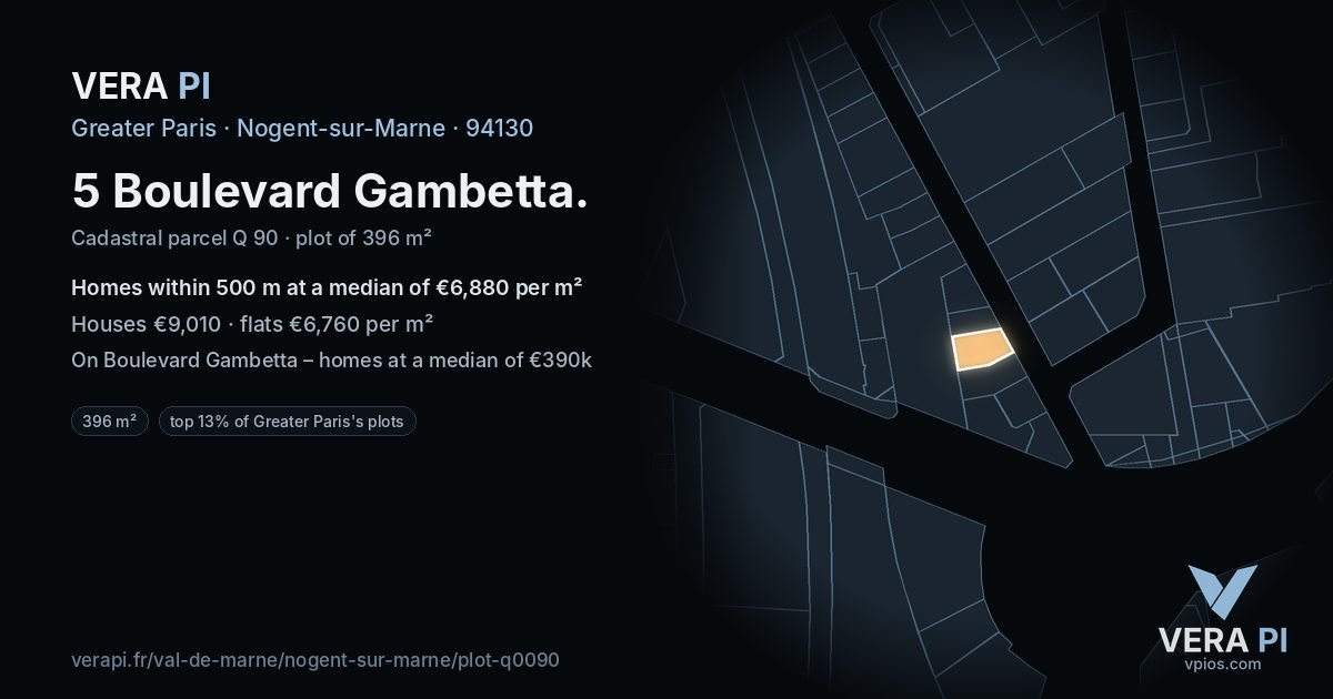 5 Boulevard Gambetta, Nogent-sur-Marne at night – the plot lit, the parcels around coloured by the prices near them