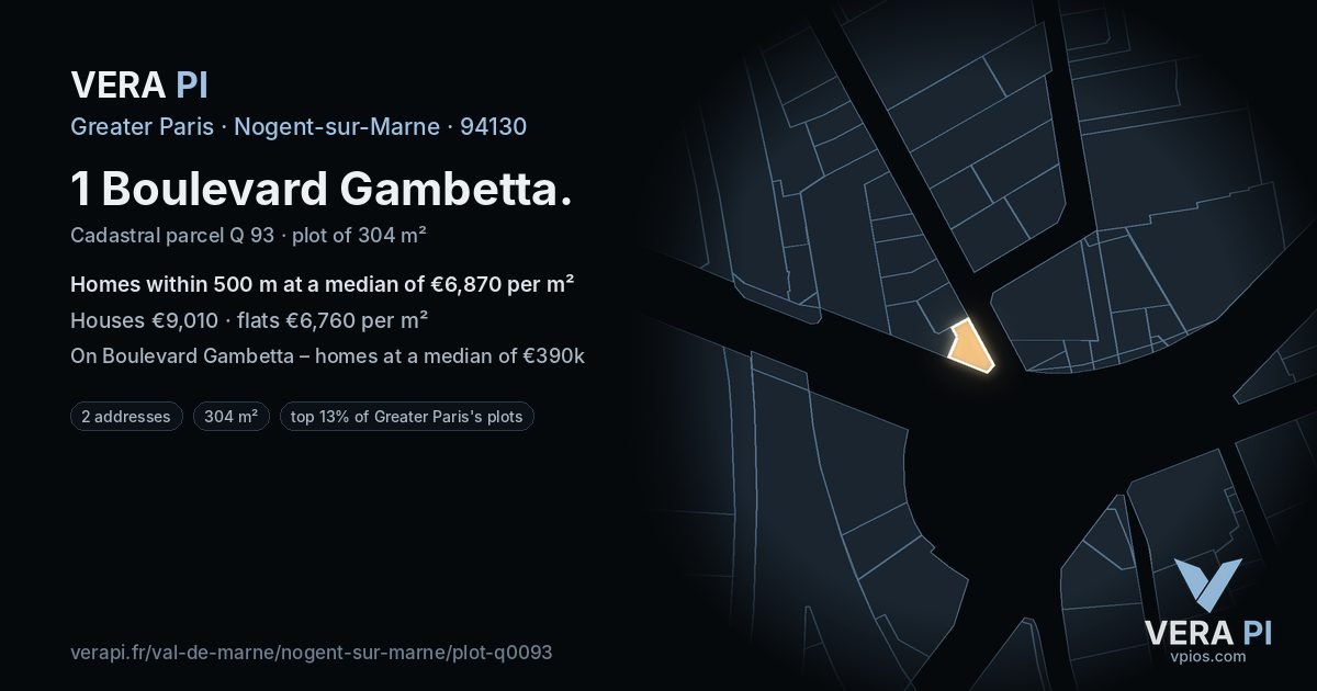 1 Boulevard Gambetta, Nogent-sur-Marne at night – the plot lit, the parcels around coloured by the prices near them