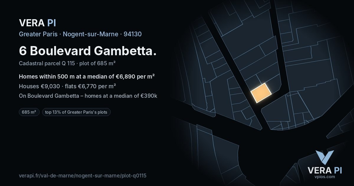 6 Boulevard Gambetta, Nogent-sur-Marne at night – the plot lit, the parcels around coloured by the prices near them