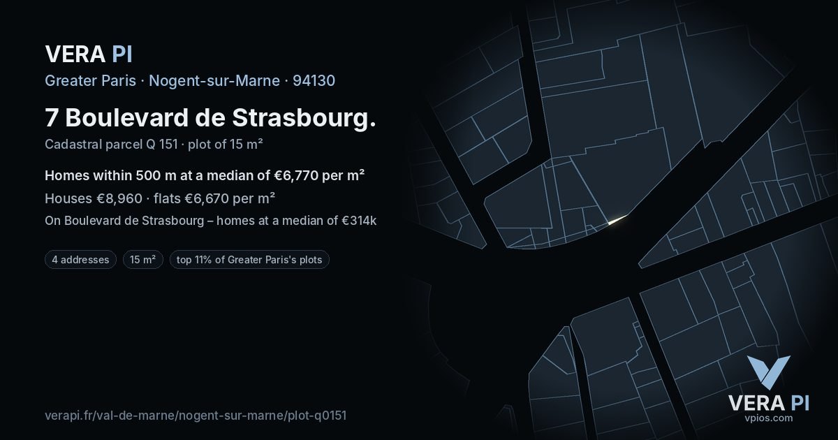 7 Boulevard de Strasbourg, Nogent-sur-Marne at night – the plot lit, the parcels around coloured by the prices near them