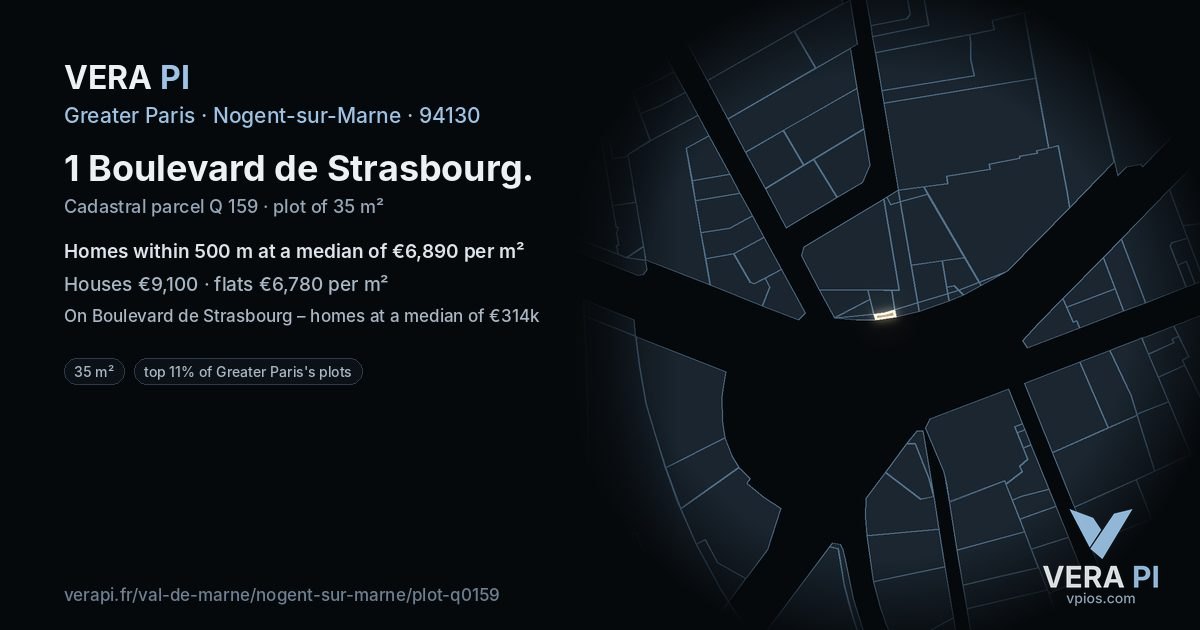 1 Boulevard de Strasbourg, Nogent-sur-Marne at night – the plot lit, the parcels around coloured by the prices near them