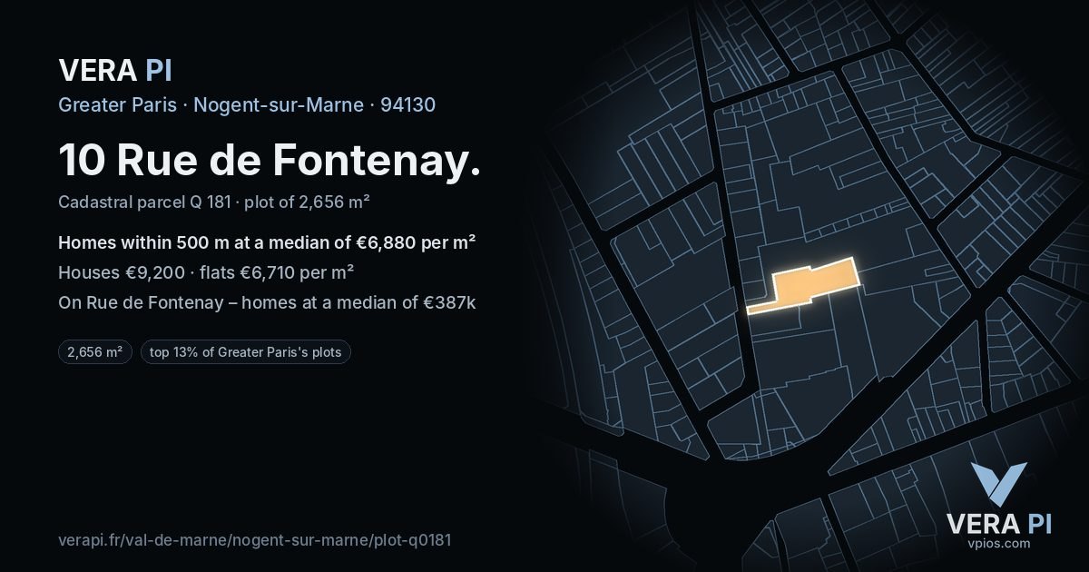 10 Rue de Fontenay, Nogent-sur-Marne at night – the plot lit, the parcels around coloured by the prices near them