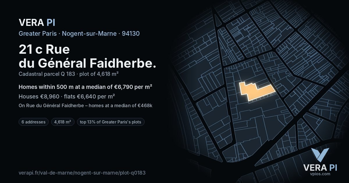 21 c Rue du Général Faidherbe, Nogent-sur-Marne at night – the plot lit, the parcels around coloured by the prices near them