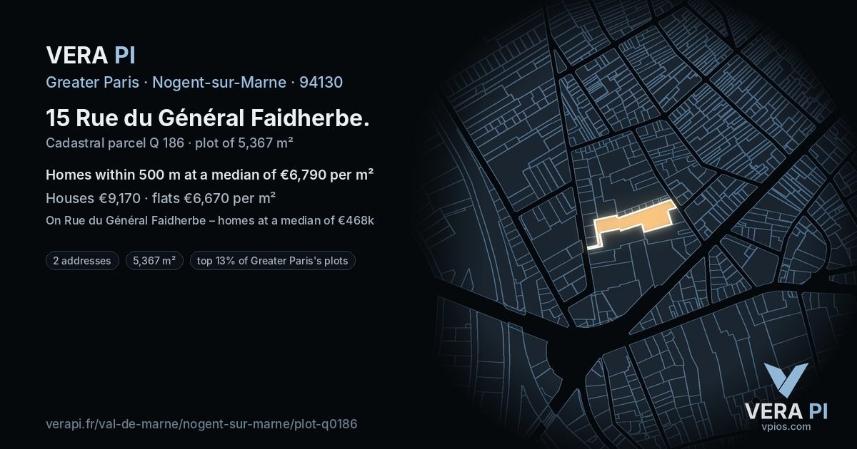 15 Rue du Général Faidherbe, Nogent-sur-Marne at night – the plot lit, the parcels around coloured by the prices near them
