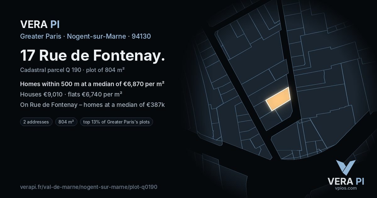 17 Rue de Fontenay, Nogent-sur-Marne at night – the plot lit, the parcels around coloured by the prices near them