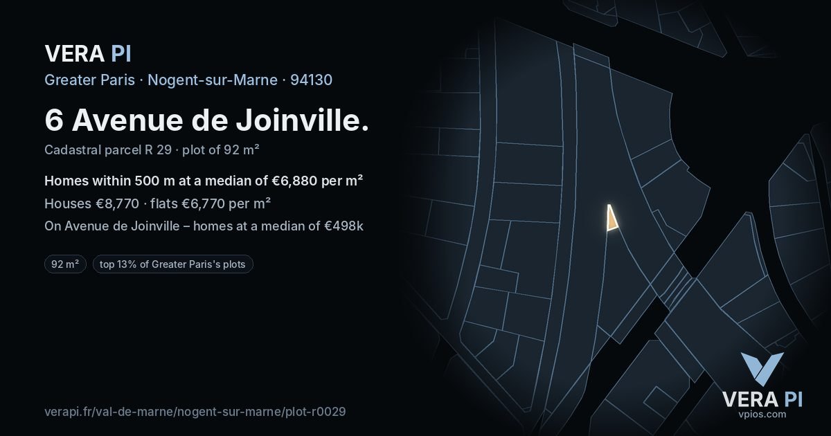 6 Avenue de Joinville, Nogent-sur-Marne at night – the plot lit, the parcels around coloured by the prices near them