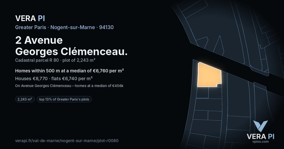 2 Avenue Georges Clémenceau, Nogent-sur-Marne at night – the plot lit, the parcels around coloured by the prices near them