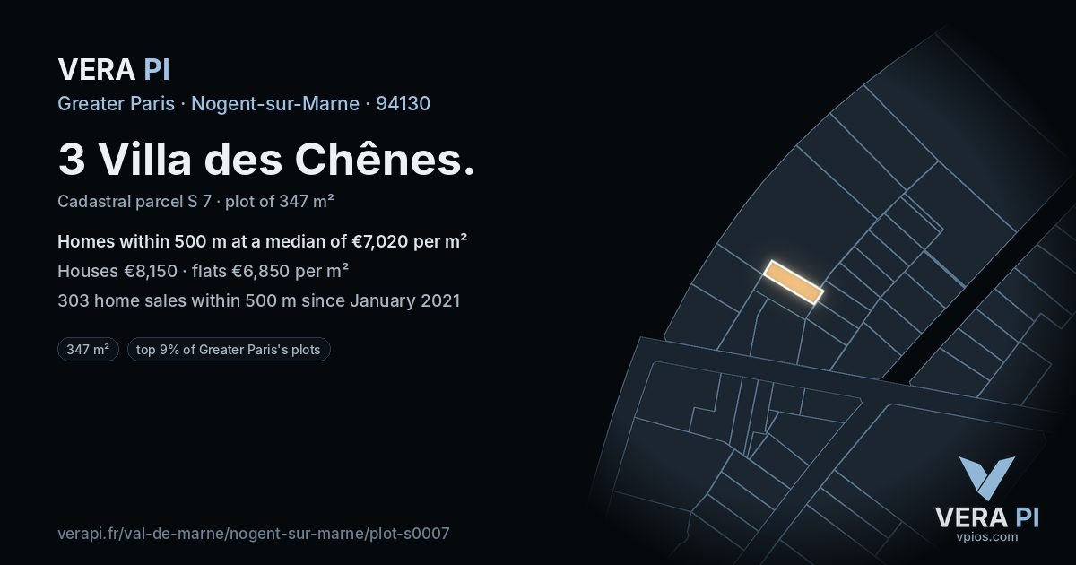 3 Villa des Chênes, Nogent-sur-Marne at night – the plot lit, the parcels around coloured by the prices near them