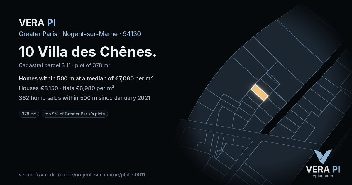 10 Villa des Chênes, Nogent-sur-Marne at night – the plot lit, the parcels around coloured by the prices near them