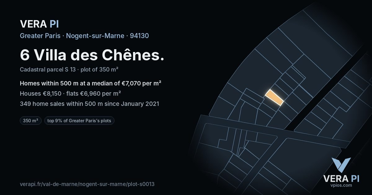 6 Villa des Chênes, Nogent-sur-Marne at night – the plot lit, the parcels around coloured by the prices near them
