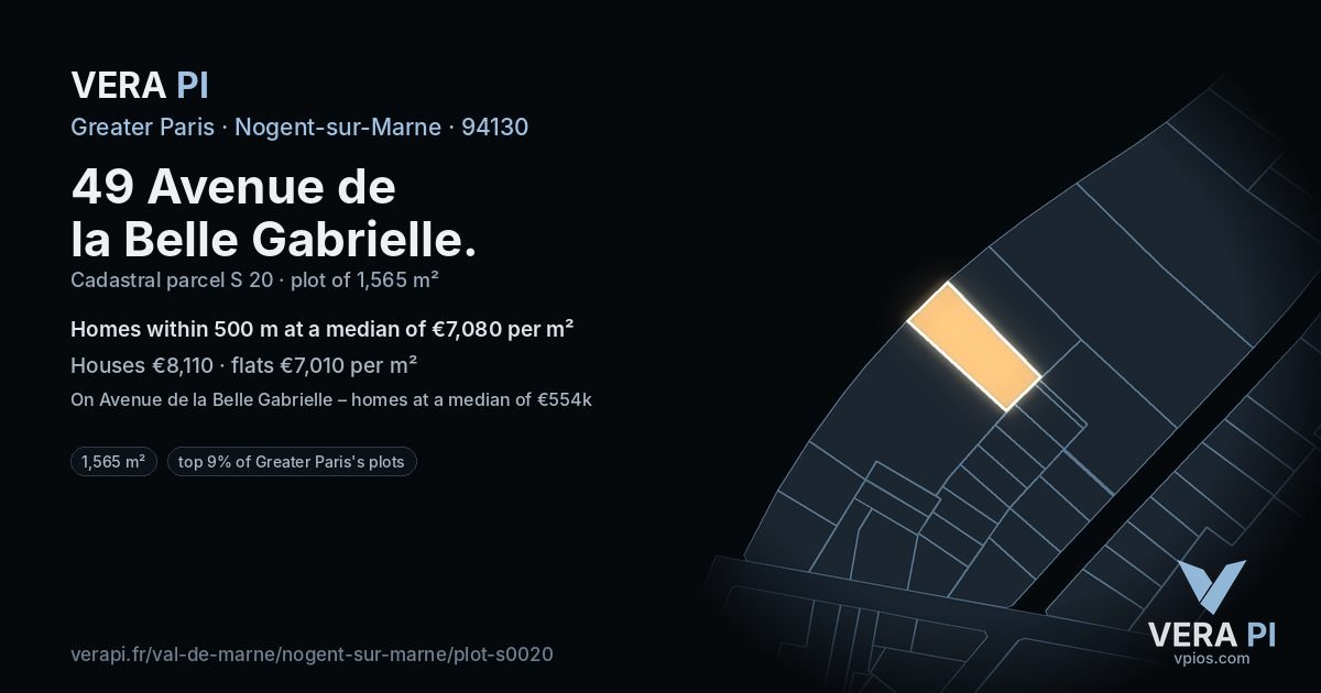 49 Avenue de la Belle Gabrielle, Nogent-sur-Marne at night – the plot lit, the parcels around coloured by the prices near them