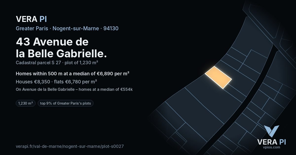43 Avenue de la Belle Gabrielle, Nogent-sur-Marne at night – the plot lit, the parcels around coloured by the prices near them