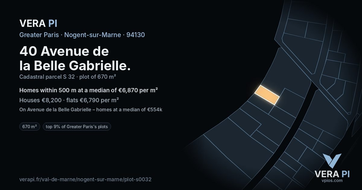 40 Avenue de la Belle Gabrielle, Nogent-sur-Marne at night – the plot lit, the parcels around coloured by the prices near them