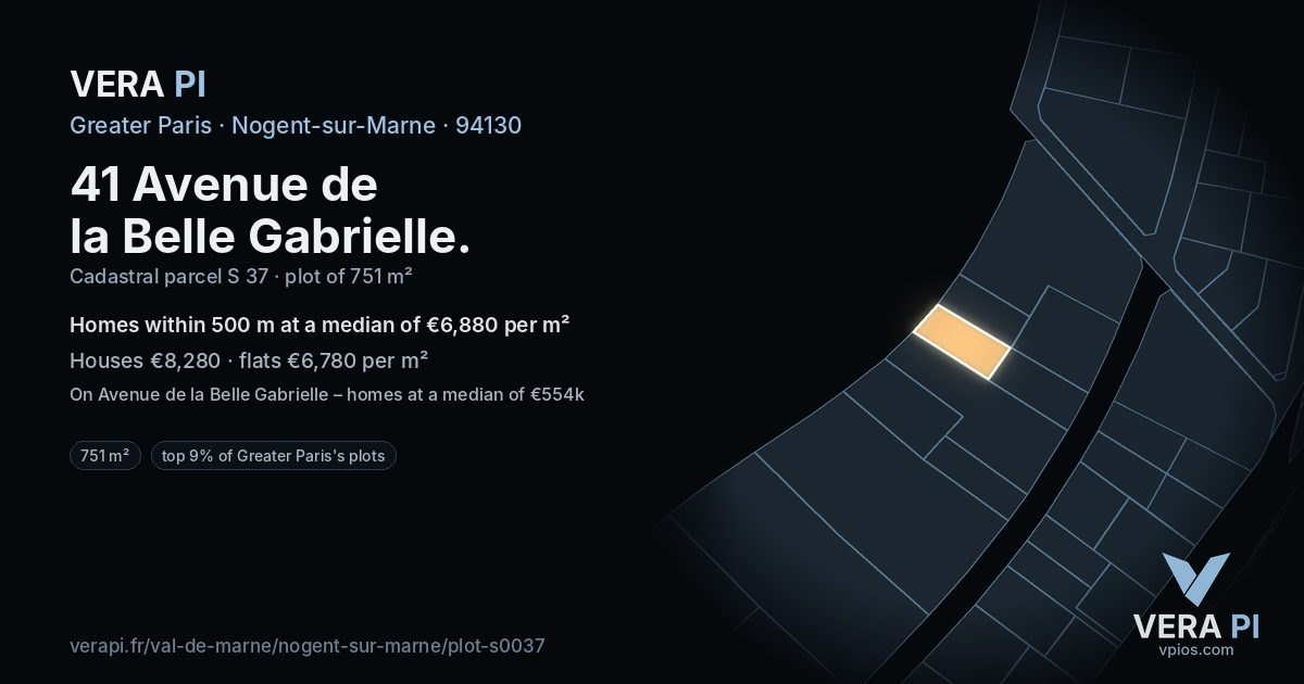 41 Avenue de la Belle Gabrielle, Nogent-sur-Marne at night – the plot lit, the parcels around coloured by the prices near them