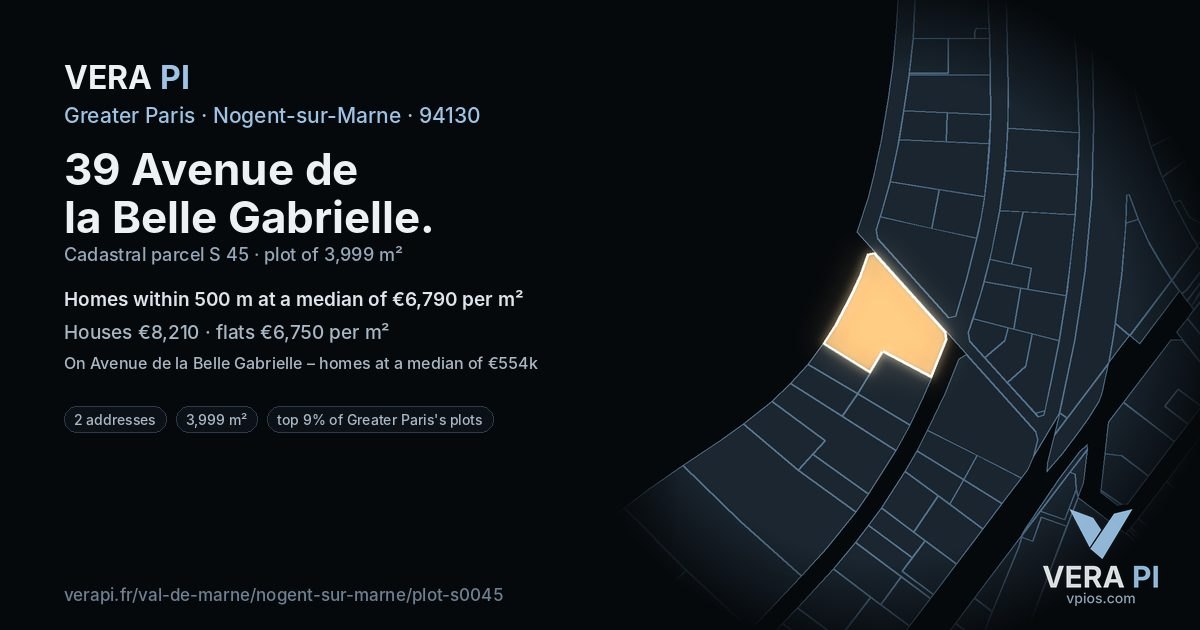 39 Avenue de la Belle Gabrielle, Nogent-sur-Marne at night – the plot lit, the parcels around coloured by the prices near them