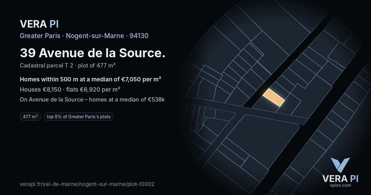 39 Avenue de la Source, Nogent-sur-Marne at night – the plot lit, the parcels around coloured by the prices near them