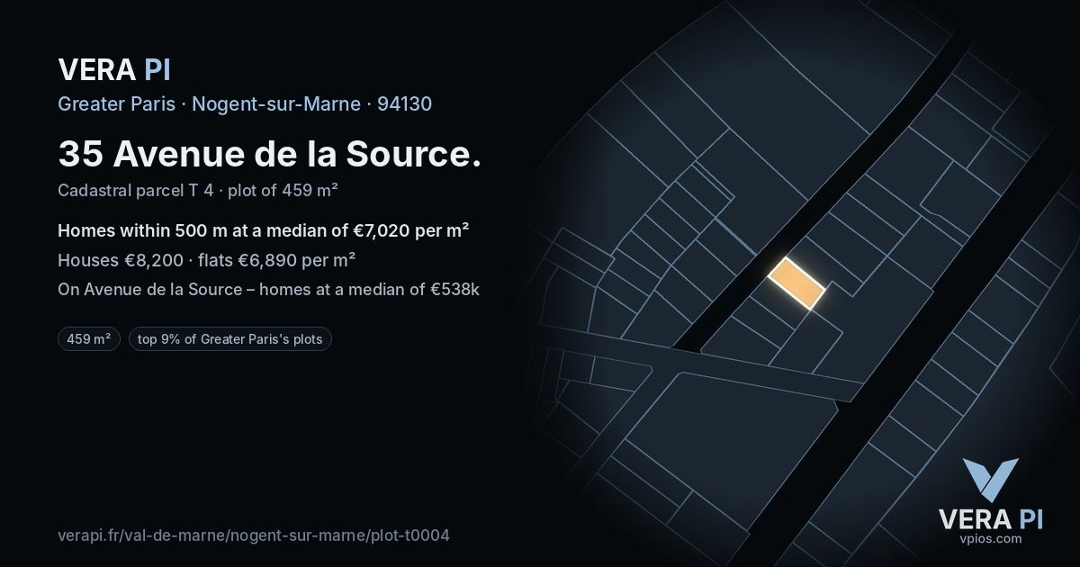 35 Avenue de la Source, Nogent-sur-Marne at night – the plot lit, the parcels around coloured by the prices near them