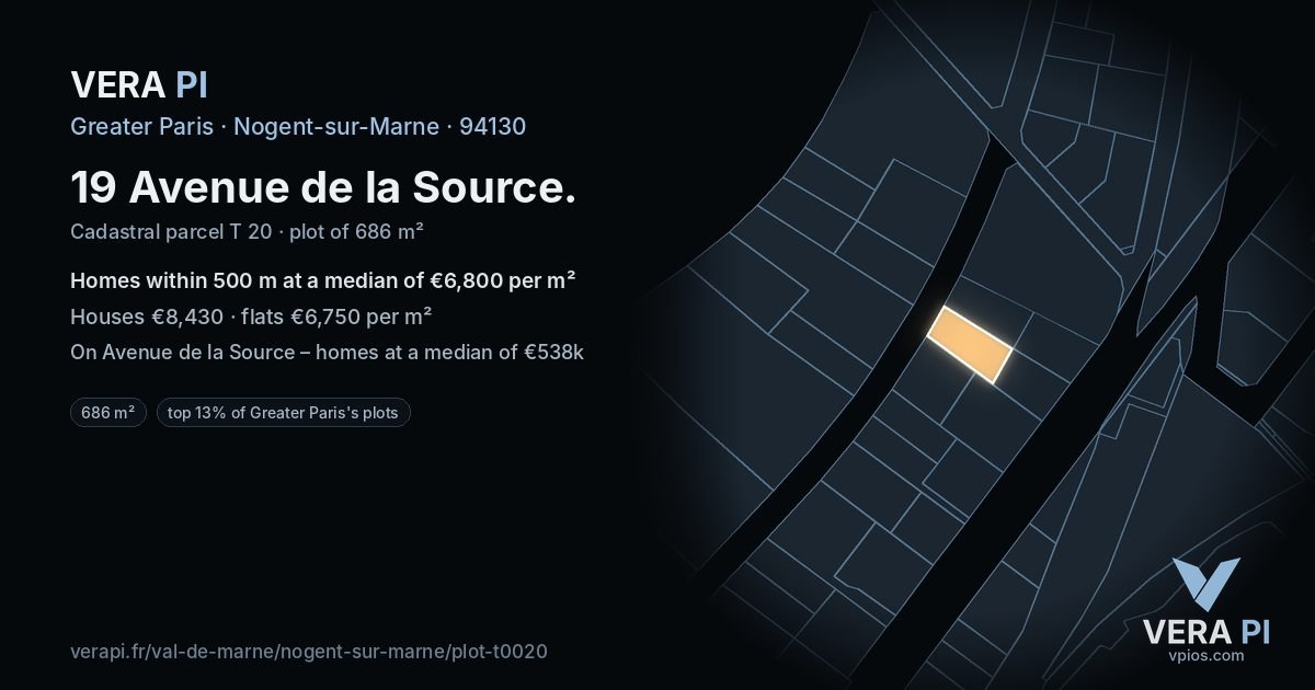 19 Avenue de la Source, Nogent-sur-Marne at night – the plot lit, the parcels around coloured by the prices near them