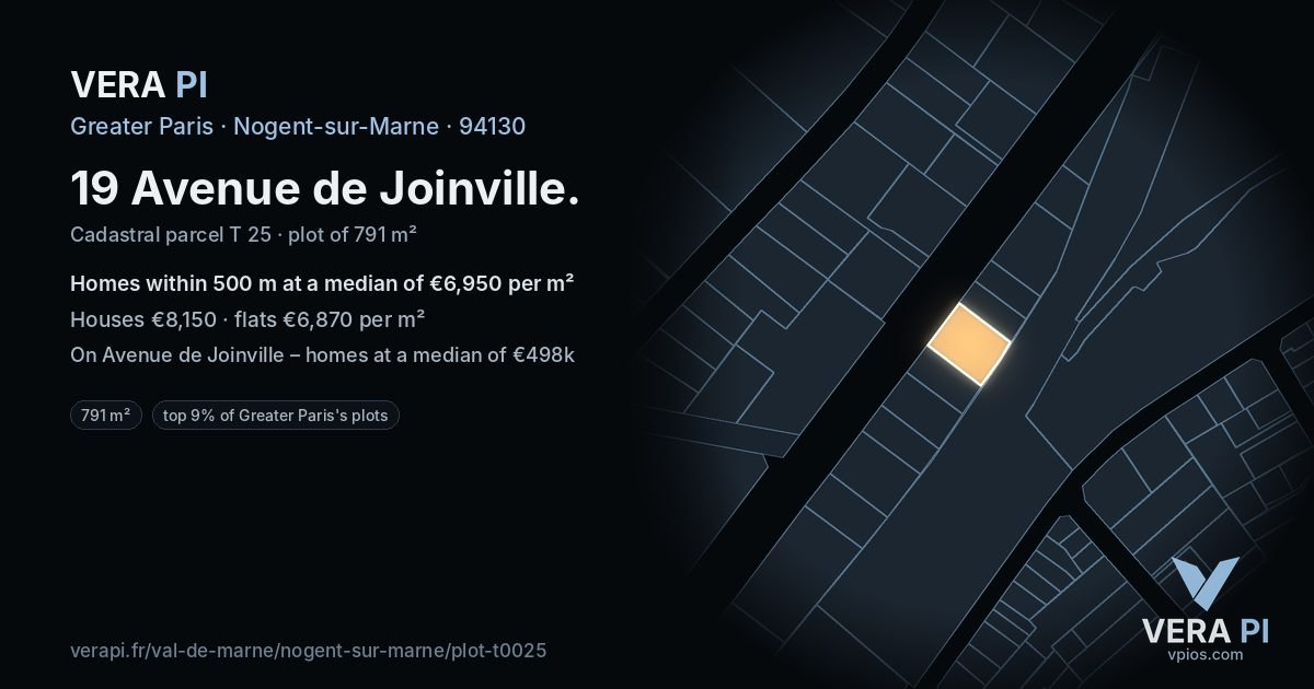 19 Avenue de Joinville, Nogent-sur-Marne at night – the plot lit, the parcels around coloured by the prices near them