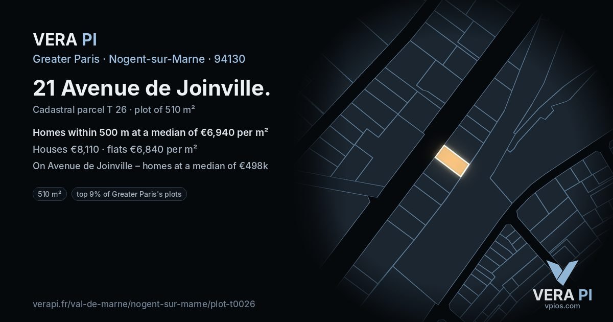 21 Avenue de Joinville, Nogent-sur-Marne at night – the plot lit, the parcels around coloured by the prices near them