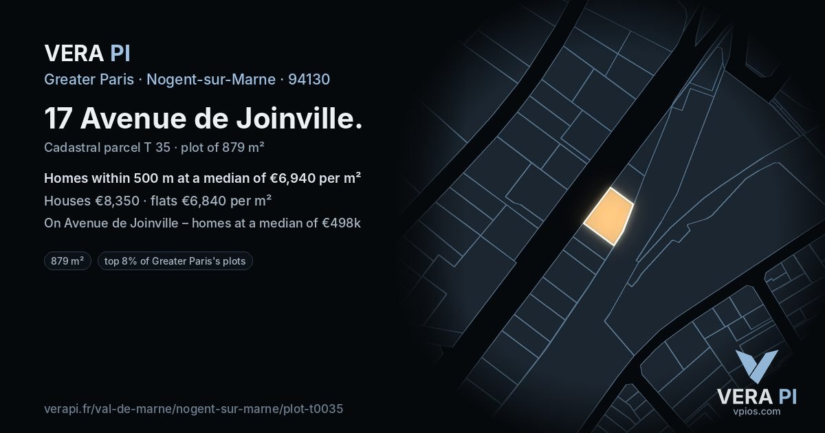 17 Avenue de Joinville, Nogent-sur-Marne at night – the plot lit, the parcels around coloured by the prices near them