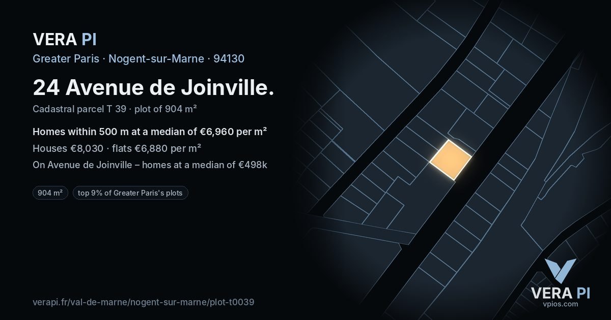 24 Avenue de Joinville, Nogent-sur-Marne at night – the plot lit, the parcels around coloured by the prices near them