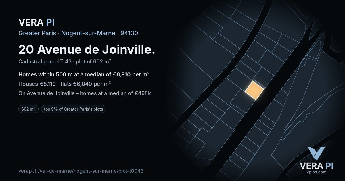 20 Avenue de Joinville, Nogent-sur-Marne at night – the plot lit, the parcels around coloured by the prices near them