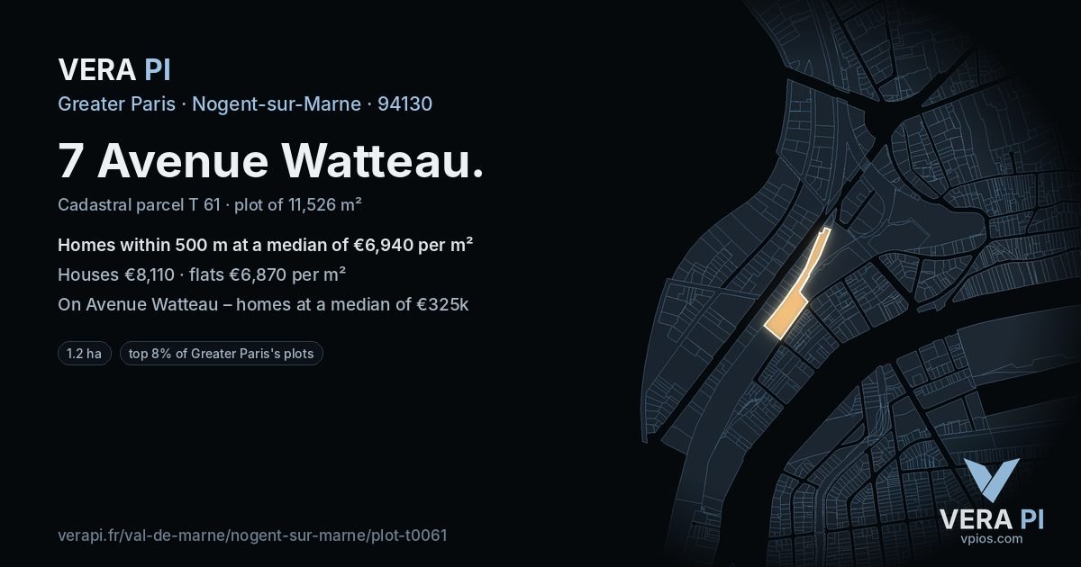 7 Avenue Watteau, Nogent-sur-Marne at night – the plot lit, the parcels around coloured by the prices near them