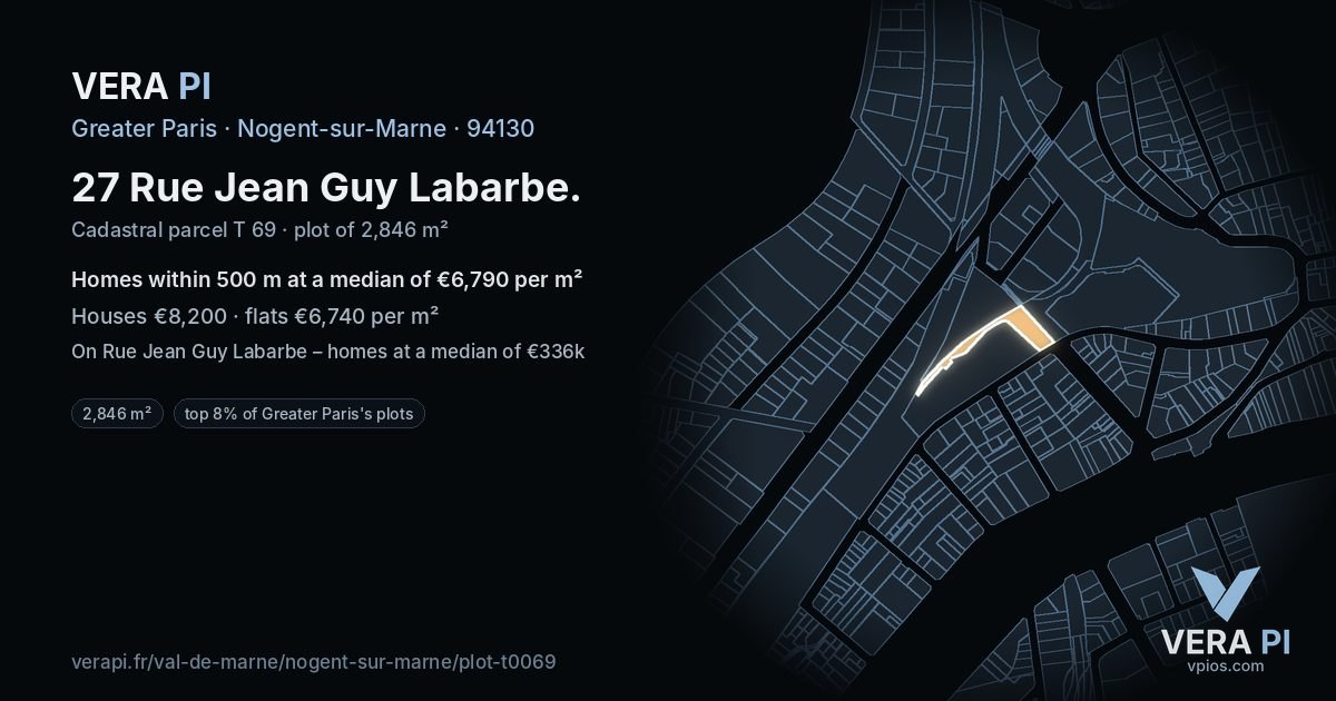 27 Rue Jean Guy Labarbe, Nogent-sur-Marne at night – the plot lit, the parcels around coloured by the prices near them