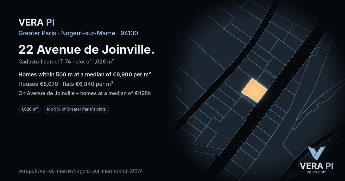 22 Avenue de Joinville, Nogent-sur-Marne at night – the plot lit, the parcels around coloured by the prices near them