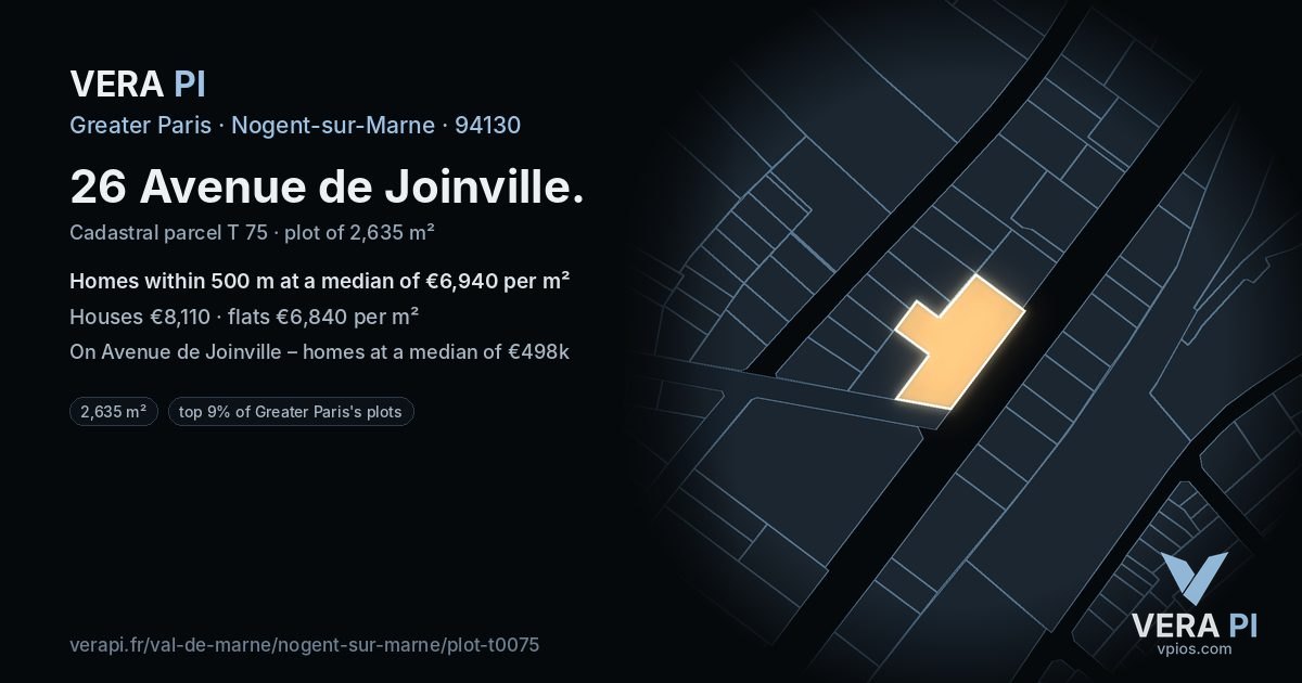 26 Avenue de Joinville, Nogent-sur-Marne at night – the plot lit, the parcels around coloured by the prices near them