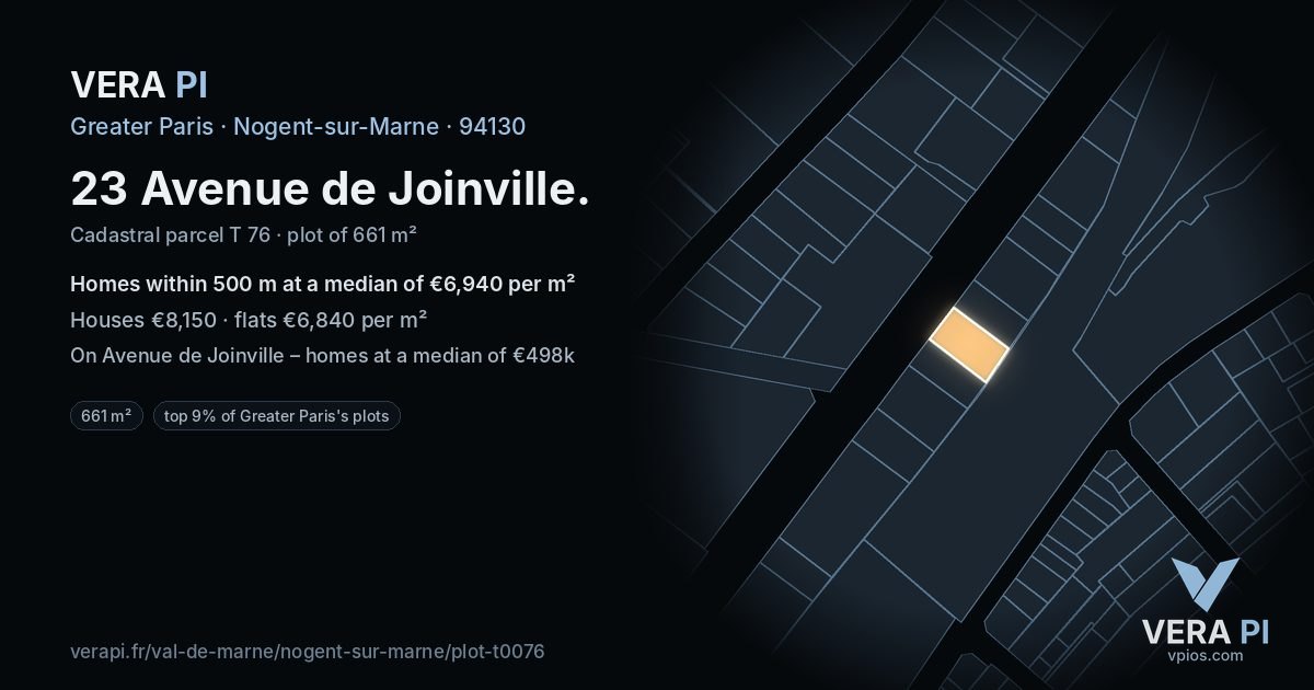 23 Avenue de Joinville, Nogent-sur-Marne at night – the plot lit, the parcels around coloured by the prices near them