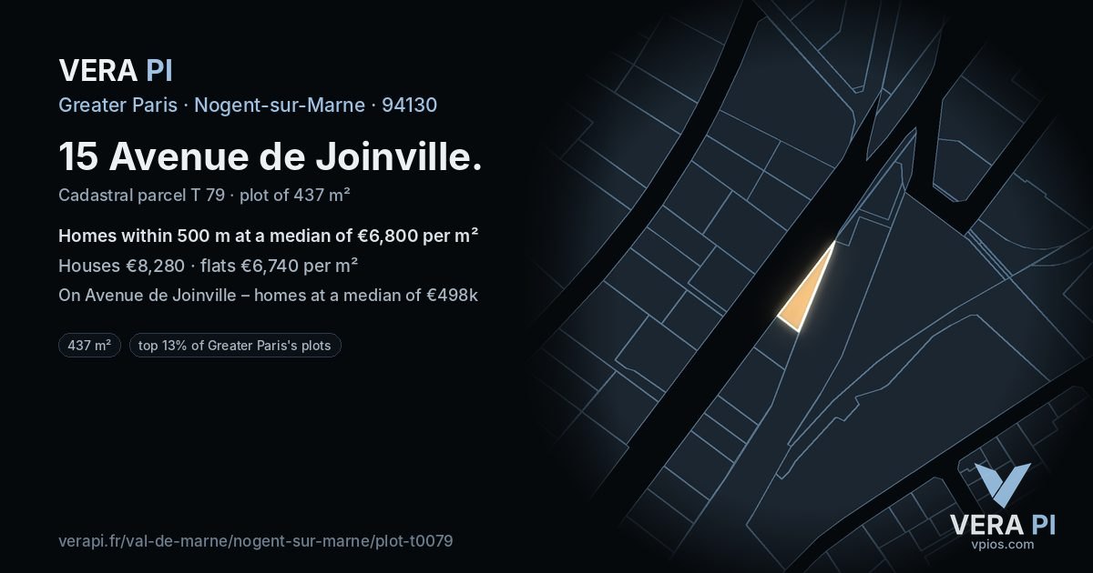 15 Avenue de Joinville, Nogent-sur-Marne at night – the plot lit, the parcels around coloured by the prices near them
