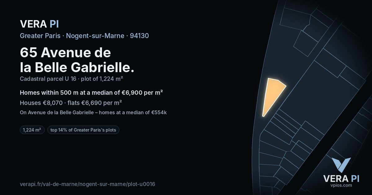 65 Avenue de la Belle Gabrielle, Nogent-sur-Marne at night – the plot lit, the parcels around coloured by the prices near them