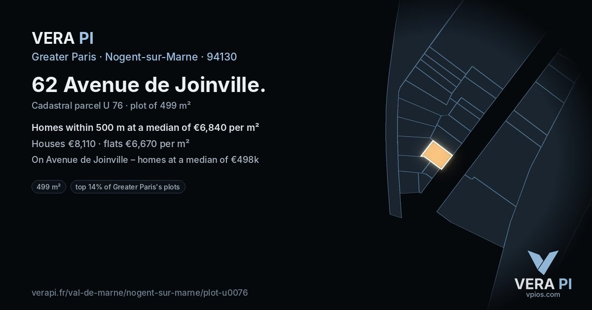 62 Avenue de Joinville, Nogent-sur-Marne at night – the plot lit, the parcels around coloured by the prices near them