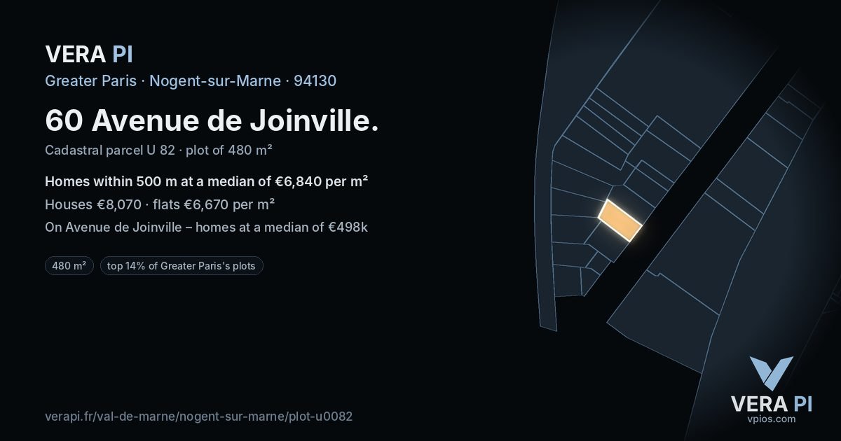 60 Avenue de Joinville, Nogent-sur-Marne at night – the plot lit, the parcels around coloured by the prices near them
