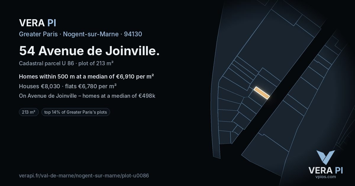 54 Avenue de Joinville, Nogent-sur-Marne at night – the plot lit, the parcels around coloured by the prices near them