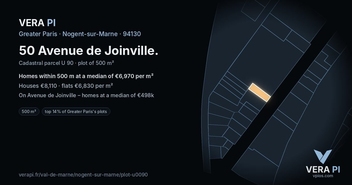 50 Avenue de Joinville, Nogent-sur-Marne at night – the plot lit, the parcels around coloured by the prices near them